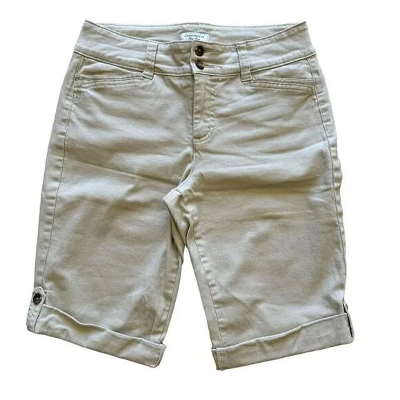 Charter Club Ivory Stretchy Zipper Fly Button Front Rolling Cuffs Bermuda Shorts - Picture 1 of 8
